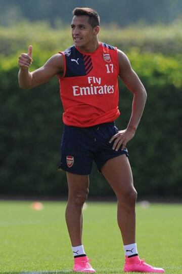 Alexis Sánchez y su alegría en la última sesión de entrenamientos del Arsenal.