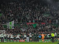 Celebración del Racing contra el Villarreal.