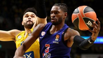 Brandon Paul, alero del Olympiacos, en un partido de la Euroliga frente al Maccabi.