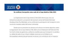 Concepción es confirmada como sede de la Copa América