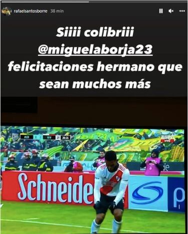 Borré felicita a Borja por el partido de River ante Aldosivi