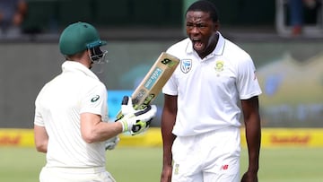 Cricket - South Africa vs Australia - Second Test - St George&#039;s Park, Port Elizabeth, South Africa - March 9, 2018   South Africa&rsquo;s Kagiso Rabada celebrates taking the wicket of Australia&rsquo;s Steve Smith   REUTERS/Mike Hutchings     TPX IMA