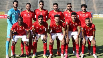 Soccer Football - African Champions League - Quarter Final Second Leg - Mamelodi Sundowns v Al Ahly - Lucas Moripe Stadium, Atteridgeville, South Africa - May 22, 2021 Al Ahly players pose for a team group photo before the match REUTERS/Siphiwe Sibeko