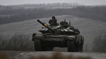 A Ukrainian army tank rolls along a road outside the area of Bachmut, in the region of Donbas, on March 15, 2023. (Photo by Aris Messinis / AFP) (Photo by ARIS MESSINIS/AFP via Getty Images)