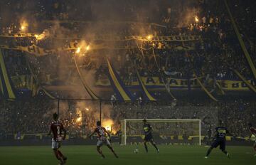 Boca Juniors fans light flares