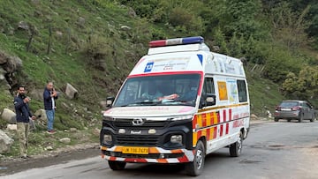 An ambulance drives following a suspected militant attack, near Pahalgam in south Kashmir's Anantnag district, April 22, 2025. REUTERS/Stringer