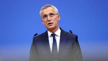BRUSSELS, BELGIUM - JUNE 16: North Atlantic Treaty Organization (NATO) Secretary General Jens Stoltenberg holds a news conference as part of the NATO Defense Ministers' meeting in Brussels, Belgium on June 16, 2022. (Photo by Dursun Aydemir/Anadolu Agency via Getty Images)