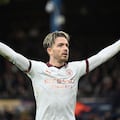 Manchester City's English midfielder #10 Jack Grealish celebrates scoring his team second goal during the English Premier League football match between Luton Town and Manchester City at Kenilworth Road in Luton, north of London on December 10, 2023. (Photo by JUSTIN TALLIS / AFP) / RESTRICTED TO EDITORIAL USE. No use with unauthorized audio, video, data, fixture lists, club/league logos or 'live' services. Online in-match use limited to 120 images. An additional 40 images may be used in extra time. No video emulation. Social media in-match use limited to 120 images. An additional 40 images may be used in extra time. No use in betting publications, games or single club/league/player publications. /