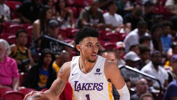 LAS VEGAS, NV - JULY 8: Scotty Pippen Jr. #1 of the Los Angeles Lakers handles the ball during the game against the Phoenix Suns during the 2022 Las Vegas Summer League on July 8, 2022 at the Thomas & Mack Center in Las Vegas, Nevada NOTE TO USER: User expressly acknowledges and agrees that, by downloading and/or using this Photograph, user is consenting to the terms and conditions of the Getty Images License Agreement. Mandatory Copyright Notice: Copyright 2022 NBAE (Photo by Garrett Ellwood/NBAE via Getty Images)