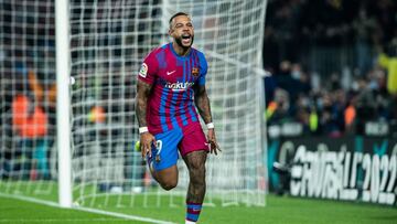 Memphis celebra el gol contra el Espanyol.