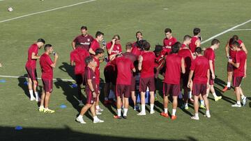 El Atlético, durante un entrenamiento.