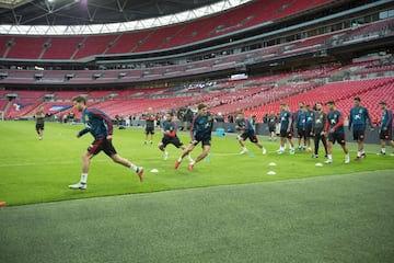 Spain train on the Wembley pitch.