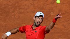 Serbia's Novak Djokovic serves to Chile's Alejandro Tabilo during the Men's ATP Rome Open tennis tournament at Foro Italico in Rome on May 12, 2024. (Photo by Tiziana FABI / AFP)