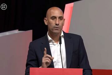 El presidente de la Real Federación Española de Fútbol, Luis Rubiales, durante su intervención en la Asamblea General de dicho organismo.