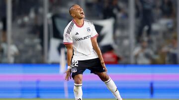Futbol, Colo Colo vs Everton.
Fecha 5, campeonato Nacional 2023.
El jugador de Colo Colo Leandro Benegas, centro, celebra su gol contra Everton durante el partido de primera division realizado en el estadio Monumental en Santiago, Chile.
19/02/2023
Felipe Zanca/Photosport
Football, Colo Colo vs Everton.
3nd turn, 2023 National Championship.
Colo Colo's player Leandro Benegas, center, scores his goal against Everton during the first division match at the Monumental stadium in Santiago, Chile.
19/02/2023
Felipe Zanca/Photosport