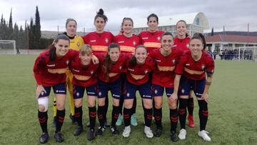 El once titular del Osasuna femenino en su partido ante el Athletic del 13 de enero de 2019, el &uacute;ltimo de Maider Irisarri al estar embarazada.