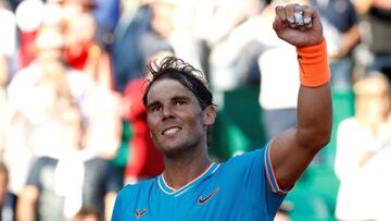 Tennis - ATP 1000 - Monte Carlo Masters - Monte-Carlo Country Club, Roquebrune-Cap-Martin, France - April 19, 2019 Spain's Rafael Nadal celebrates winning his quarter final match against Argentina's Guido Pella REUTERS/Eric Gaillard