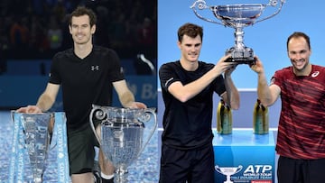 Andy Murray y Jamie Murray (con Bruno Soares), recibieron sus trofeos de números uno.
