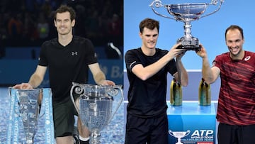 Andy Murray y Jamie Murray (con Bruno Soares), recibieron sus trofeos de n&uacute;meros uno.