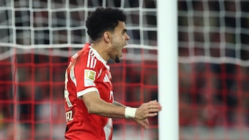 STUTTGART, GERMANY - DECEMBER 06: Luis Diaz of Bayern Muenchen reacts during the Bundesliga match between VfB Stuttgart and FC Bayern München at MHPArena on December 06, 2025 in Stuttgart, Germany. (Photo by Alex Grimm/Getty Images)