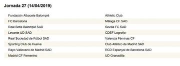 Calendario completo con las 30 jornadas de la Liga Iberdrola 18-19