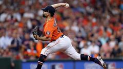 HOUSTON, TEXAS - OCTOBER 27: Jose Urquidy #65 of the Houston Astros delivers the pitch against the Atlanta Braves during the first inning in Game Two of the World Series at Minute Maid Park on October 27, 2021 in Houston, Texas.   Patrick Smith/Getty Imag