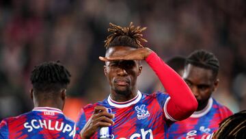 Crystal Palace's Wilfried Zaha (centre) ahead of the Premier League match at Selhurst Park, London. Picture date: Tuesday October 18, 2022. (Photo by Zac Goodwin/PA Images via Getty Images)