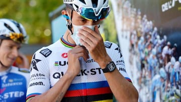 VAL-REVERMONT, FRANCE - AUGUST 09: Julian Alaphilippe of France and Team Quick-Step - Alpha Vinyl prior to the 34th Tour de l'Ain 2022 - Stage 1 a 152km stage from Ch?tillon-Sur-Chalaronne to Val-Revermont / #TDA22 / on August 09, 2022 in Val-Revermont, France. (Photo by Bas Czerwinski/Getty Images)