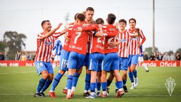 El Real Sporting de Gijón B goleó al Real Oviedo Vetusta (5-1) en el encuentro correspondiente a la Jornada 37 en el Grupo 2 de Tercera División RFEF disputado en el Campo 1 de Mareo.
