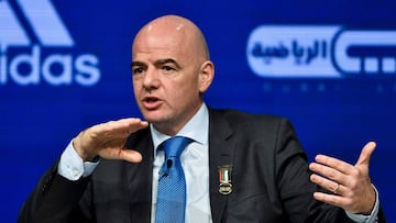 Gianni Infantino speaks during the Dubai international Sports conference at Madinat Jumeirah in Dubai