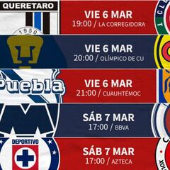 Fechas y horarios de la jornada 9 de la Liga MX
