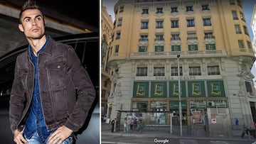 Im&aacute;genes de Cristiano Ronaldo promocionando su marca CR7 Jeans del edificio de Gran V&iacute;a donde va a abrir su hotel CR7 Pestana Madrid. 
 