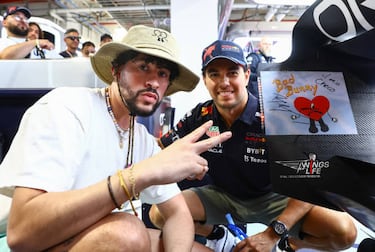 Checo Pérez y Bad Bunny llegan juntos al Gran Premio de Miami