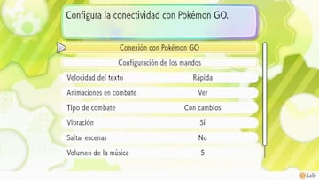 Dentro del Men&uacute;, pulsamos Y y nos lleva a los Ajustes. Aqu&iacute; elegimos Conexi&oacute;n con Pok&eacute;mon GO