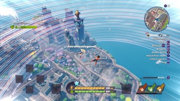 El modo principal de Rumbleverse apuesta por los d迆os. Como veis, el aterrizaje es guiado por el l赤der del grupo, al igual que en Apex Legends.