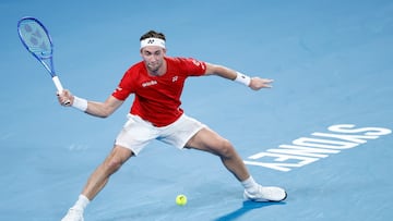 Casper Ruud durante el partido con Álex de Miñaur.