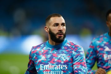 Karim Benzema of Real Madrid looks on during the spanish league, La Liga Santander, football match played between Real Madrid and CA Osasuna at Santiago Bernabeu stadium on October 27, 2021, in Madrid, Spain.