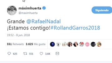 Màxim Huerta, a París con Nadal... pero escribe mal en un tuit el nombre: 'RollandGarros'