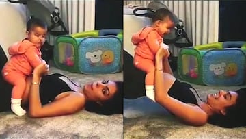 Georgina, gimnasia con Alana mientras juega el Madrid