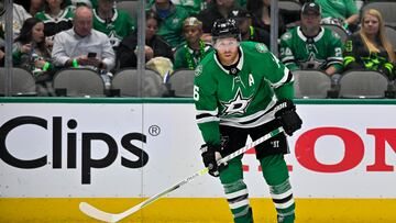 May 25, 2023; Dallas, Texas, USA; Dallas Stars center Joe Pavelski (16) looks for the puck in the Vegas Golden Knights zone during the third period in game four of the Western Conference Finals of the 2023 Stanley Cup Playoffs at American Airlines Center. Mandatory Credit: Jerome Miron-USA TODAY Sports