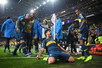 Pablo Pérez celebra el primer gol de Boca Juniors en la final de la Copa Libertadores. 