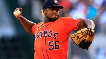 ARLINGTON, TX - APRIL 7: Ronel Blanco #56 of the Houston Astros pitches against the Texas Rangers during the second inning at Globe Life Field on April 7, 2024 in Arlington, Texas.   Ron Jenkins/Getty Images/AFP (Photo by Ron Jenkins / GETTY IMAGES NORTH AMERICA / Getty Images via AFP)