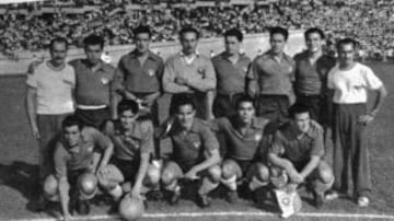 Equipo chileno que derrot&oacute; 5-4 a Per&uacute;, en el mejor partido del Sudamericano de 1955.