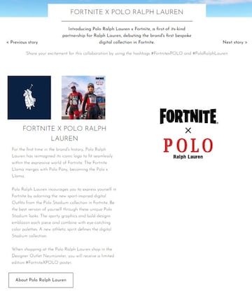 Noticia de Fortnite x Polo Ralph Lauren en la web de McArthurGlen