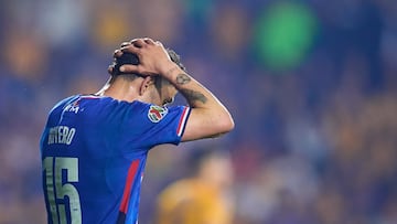 Jose Rivero of Cruz Azulduring the semi-finals second leg match between Tigres UANL and Cruz Azul, as part of the Liga BBVA MX, Torneo Apertura 2025 at Universitario Stadium, on December 06, 2025 in Monterrey, Nuevo Leon, Mexico.