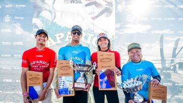 Caparica, Almada, Portugal - MARCH 30: finalists after surfing in the Final of the the Quarterfinals at the Caparica Surf Fest on March 30, 2024 at Caparica, Almada, Portugal. . (Photo by Pedro Mestre/World Surf League)