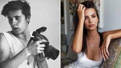 Imágenes de Brooklyn Beckham con una cámara de fotos y de Emily Ratajkowski posando sentada en un sillón