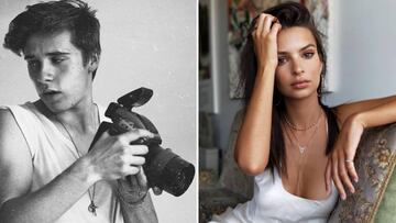 Imágenes de Brooklyn Beckham con una cámara de fotos y de Emily Ratajkowski posando sentada en un sillón