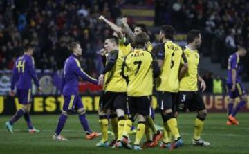 Maribor-Sevilla. Celebración de los sevillanos.