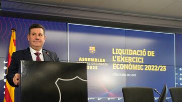 GRAFCAT5175. SANT JOAN DESPÍ (BARCELONA) (ESPAÑA), 18/10/2023.- El vicepresidente del área económica del FC Barcelona, Eduard Romeu, durante la presentación este miércoles en la Ciudad Deportiva Joan Gamper del cierre económico de la temporada 2022-2023 y el presupuesto del curso 2023-2024. EFE/ Enric Fontcuberta